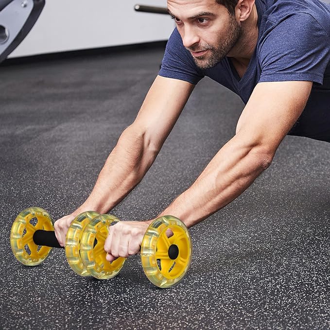 Twin-wheel Fitness Ab Roller for Core Strength Training, Yellow Dual Roller Abdominal Exercise Device for Home Workout and Weight Loss