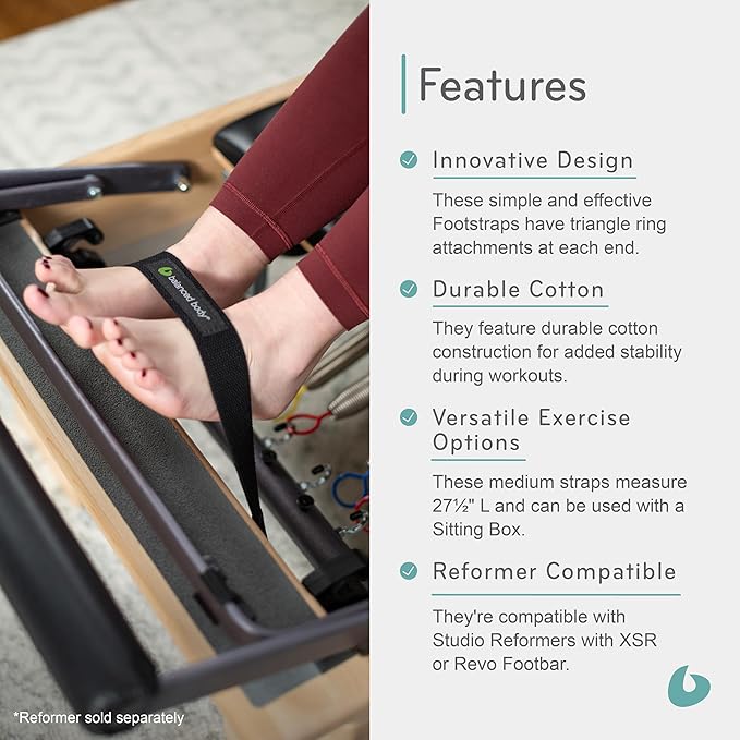 Balanced Body Medium Cotton or Padded Footstrap for Pilates Reformer, Compatible with Studio Reformer XSR or Revo Footbar, Pilates Equipment Accessory, 27.5 Inches