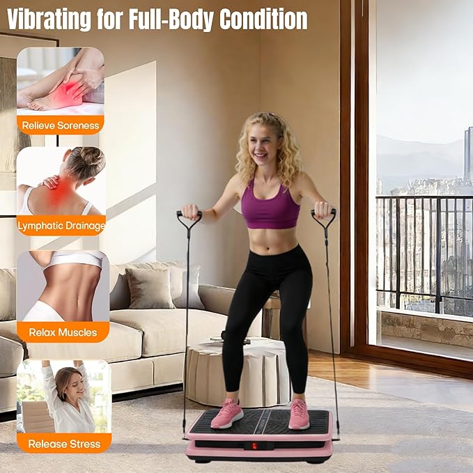 Vibration Plate Exercise Machine with Remote & Resistance Bands, 99 Speeds 330lbs Capacity Pink, Vertical Vibration for Weight Loss & Lymphatic Drainage