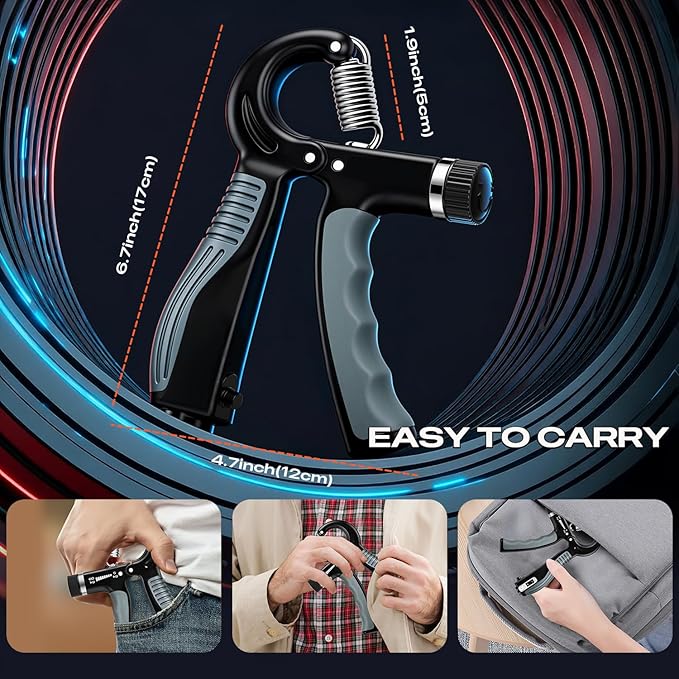 Grip Strength Trainer - Adjustable Resistance 11-132lbs/5-60kg Hand Gripper & Forearm Strengthener Device with Smart Counter for Sports & Rehab
