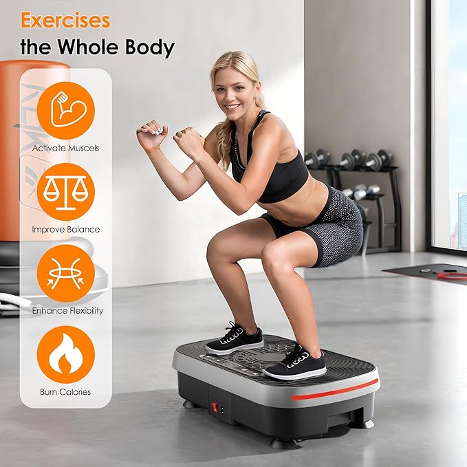 Vibrating Plate Exercise Machine, Vibration Plate for Lymphatic Drainage with Resistance Bands, 99 Speed Levels, Whole Body Shaker, for Weight Loss Fat Burner for Women Men