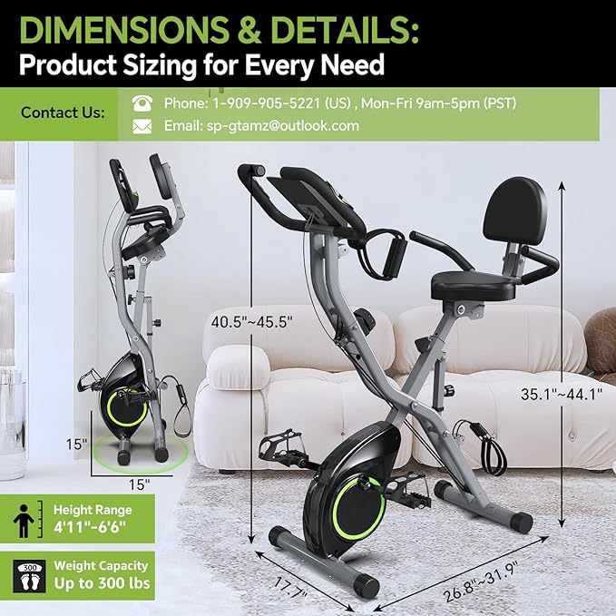 Foldable Exercise Bike for Small Apartments, Stationary Bikes for Home, Indoor Portable Cycling Bike with 16-Level Magnetic Resistance, 260LBS Capacity, 5.5 LBS Flywheel, for Small Space Workout 816