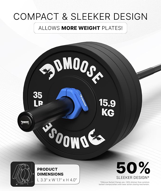 DMoose Fitness Barbell Clips 2 Inch (Pair) - Quick Release Olympic Barbell Clamps & Collars with Anti Slip TPR Grip for Secure Weightlifting and Powerlifting - Weight Clips for Bars at Home or Gym