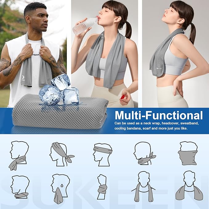Sukeen Cooling Towels 8 Pack (40"x 12"), Cooling Towels for Neck and Face, Microfiber Breathable Towel for Hot Weather, Sweat Towel for Gym, Sport, Yoga, Golf, Workout, Camping, Running