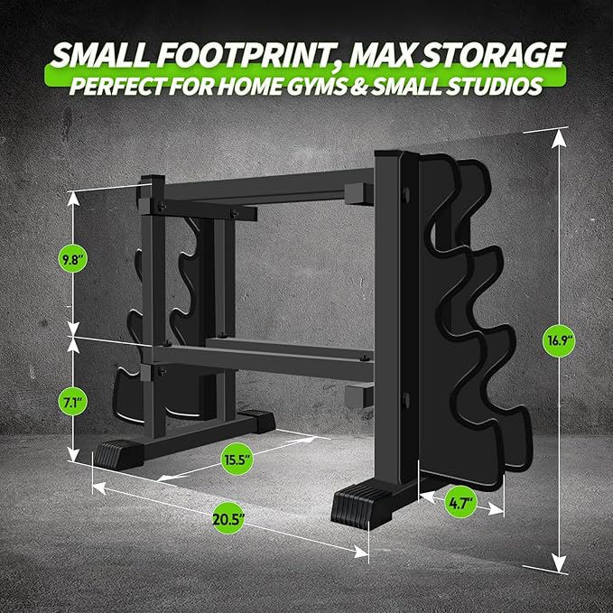 Heavy Duty Dumbbell Rack, Double-Side Extension Holder for Dumbbells & Kettlebells Home Gym Storage Rack
