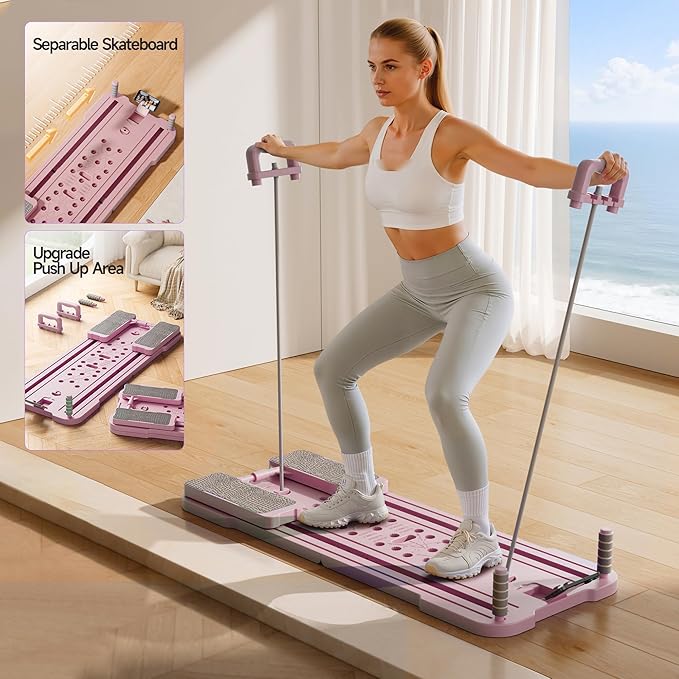 Multifunctional Pilates Board - Home Fat Burning Fitness Equipment with 3 Modes, Foldable Design, 330LBS Capacity, Stainless Steel Rollers for Core, Leg, Arm & Back Training