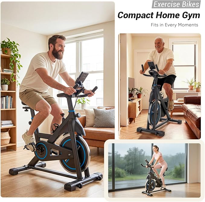 OLIXIS Exercise Bike with APP Control, Brake Pad Stationary Bikes with Quiet Magnetic Resistance, Indoor Cycling Spin Workout Bike with 300.0 lbs Weight Capacity