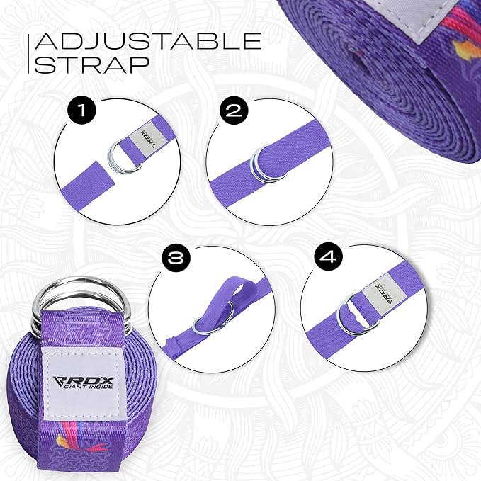 RDX 8ft Yoga Strap with D-Ring Buckle, Durable Polyester Cotton Adjustable Belts for Stretching Pilates Dance Gymnastics Fitness Holding Poses Flexibility Physical Therapy, Home Gym Exercise Workout