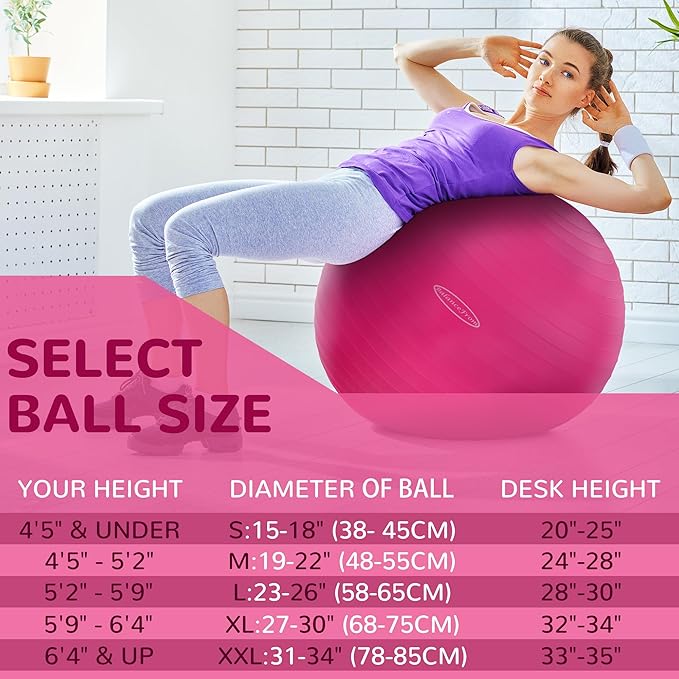Fitvids Exercise Ball for Fitness, Yoga, Pilates with Quick Pump, Anti-Burst Slip Resistant Balance Ball