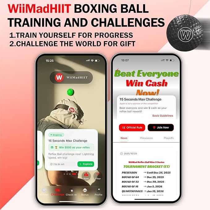Boxing Reflex Ball with Punch Counter App, Fun Punch Game with Headband, Hand Eye Coordination Training | Boxing Equipment, Fitness Gift Ideas for Teen Boys and Anyone into MMA Training