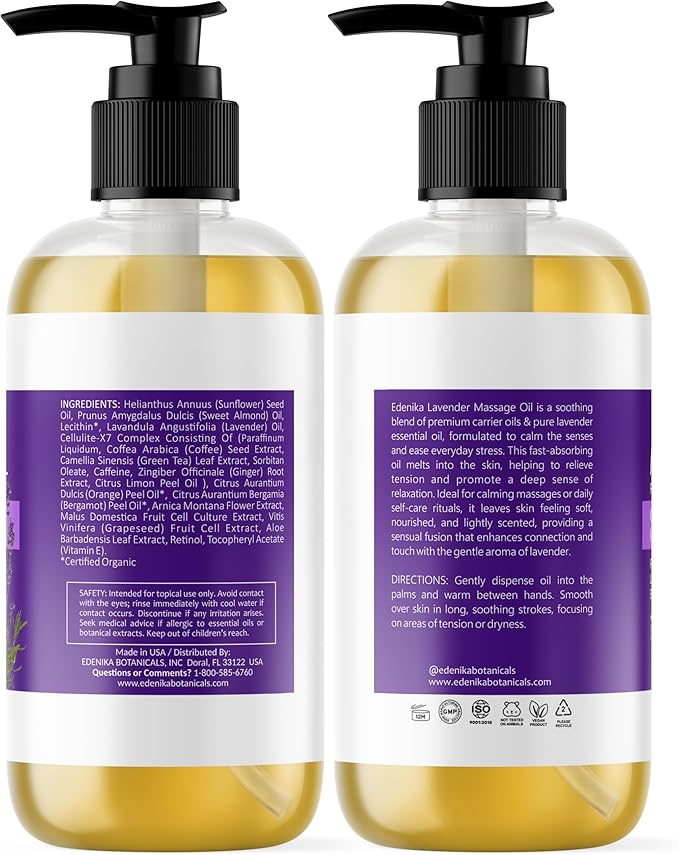 Lavender Massage Oil for Skin, Luxury Aromatherapy & Romantic Massage Oil for Date Night, Relaxing & Hydrating Skin, 8 fl oz