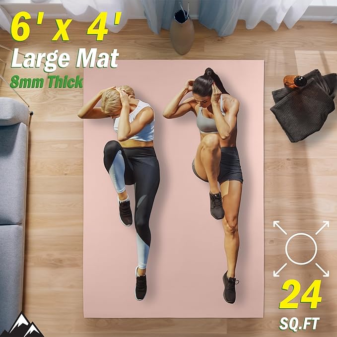 Large Yoga Mat - 6’x4’ Wide Exercise Mat - 8mm Thick Waterproof Non-Slip Workout Mat - Gym Flooring for Home Gym Studio Workouts, Pilates, Stretching and Meditation - Fitness Mat by Wakeman