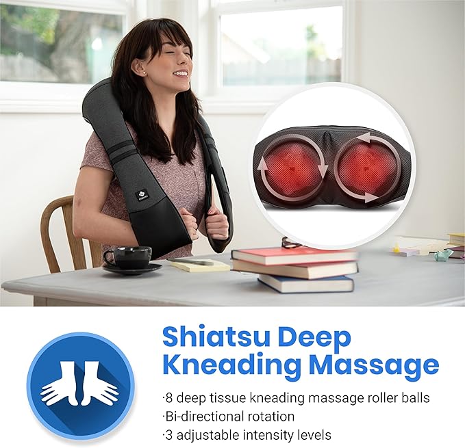 Etekcity FSA Eligible Cordless Neck Massager with Heat for Pain Relief Deep Tissue, FSA Wearables, Rechargeable Shiatsu Back Shoulder Massage Tool, Best Gift for Mother, Father, HSA Items