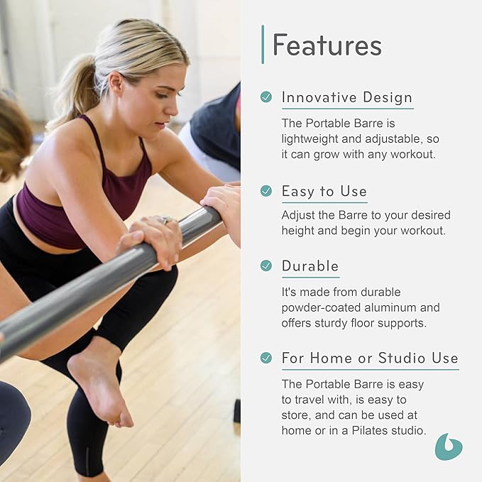Balanced Body Portable Barre, Pilates Bar, Workout Equipment for Home Gym or Pilates Studio, 4 ft or 6ft, Dark Gray.