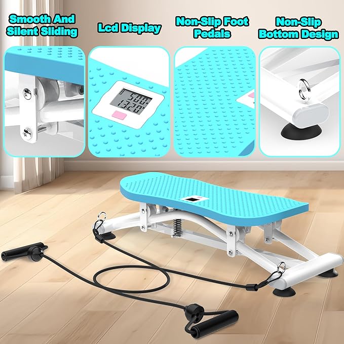 Ski Exercise Machine for Home Ski Simulator Balance Board with Resistance Bands Indoor Skiing Fitness Equipment for Full Body Cardio Core Leg and Arm Workout Balance Machine with Non-Slip Base Blue