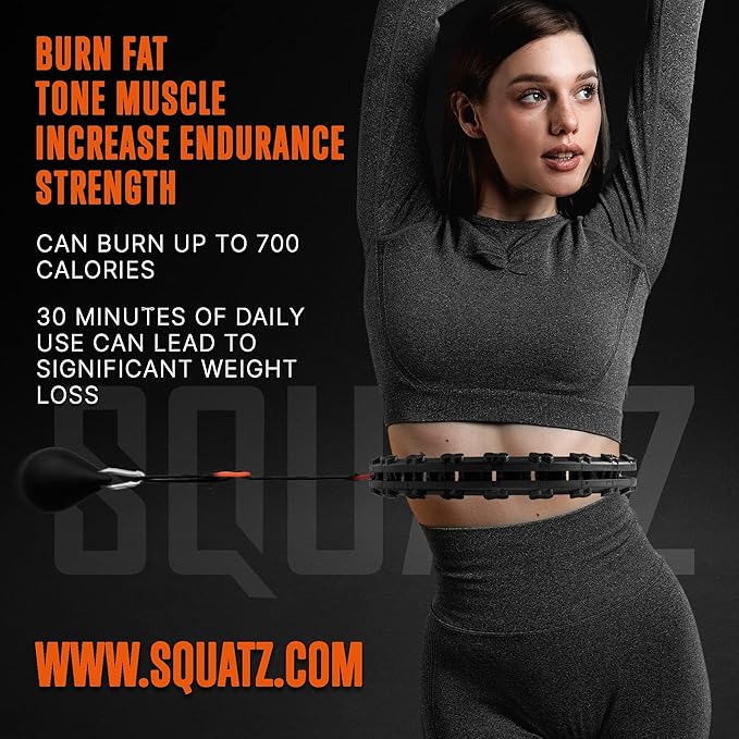 SQUATZ Exercise Hula Hoop for Adults Weight Loss - Weighted Hula Hoop for Workout, Adjustable & Detachable Weighted Hula-Hoop