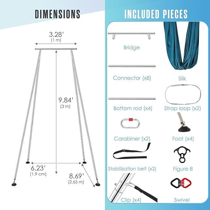 Houseables Aerial Silks, Yoga Swing, Aerial Yoga Hammock, Ariel Silk, Gymnastics Swing, Acrobatics Equipment, For Home, Indoor, Outdoor, Arial Setup, Rig, Sling, Portable