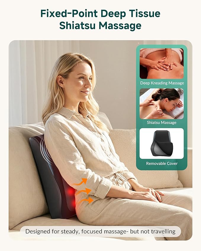 Snailax Back Massager for Back Pain Deep Tissue, Shiatsu Lower Back Neck Massager with Heat, 3D Kneading Massage Pillow for Neck Shoulder Legs, Gifts for Mom, Dad, Women