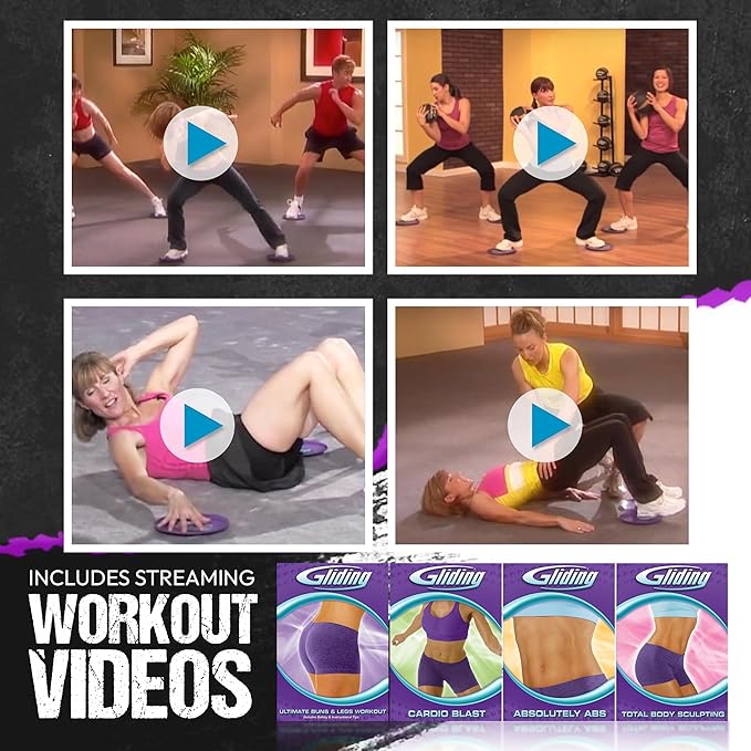 Gliding Discs for Working Out - Exercise Sliders for Carpet & Hardwood Floors 1 Pair, Authentic Workout Sliders Disc for Full Body Resistance Workout, Includes 4 Streaming Video Workouts