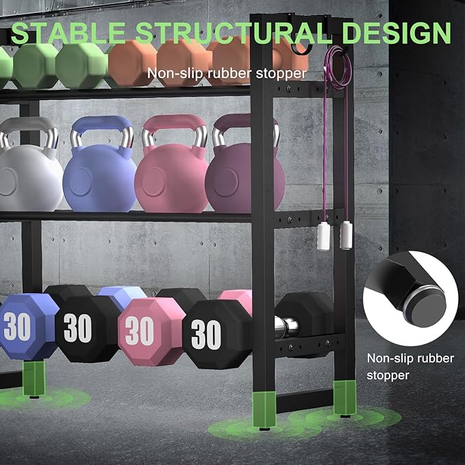 3 Tier Small Adjustable Dumbbell Rack, 390LBS Heavy Duty Weight Storage Rack with Side Hooks, Space-Saving Weight Rack for Home Gym (Rack Only)