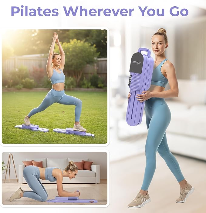 Portable Pilates Reformer Board for Home Workouts – Smooth, Full-Body Pilates Training with Resistance Bands, Door Anchors & Workout Guide