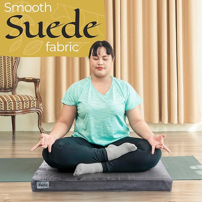 Zaveur Royal Court Meditation Mat With Velvet Cover - 24" x 24" Square Zabuton Thick Yoga Mat - Non Slip Exercise Mat for Home Workout - Thick Foam Exercise Floor Mat for Zafu or Bench