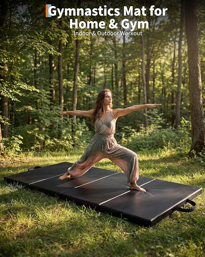 GarveeLife 6x2Ft Folding Gymnastics Mat, Exercise Mats & Gymnastics Tumbling Mats, Thick Portable Home Gym Floor Pad for Yoga, Pilates, Aerobics & Martial Arts Training, Four Pads Folding design