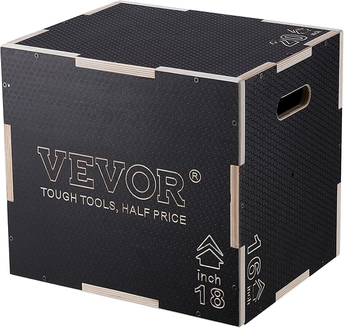 VEVOR 3 in 1 Plyometric Jump Box, Easy-to-Assemble Wood Plyo Box for Jumping Trainers, Home Gym Training and Conditioning
