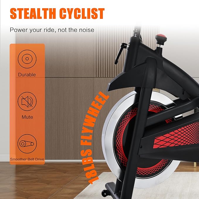 Exercise Bike, Wool Felt Brake Pad Stationary Bike - Quiet Belt Drive Indoor Cycling Bike for Home Cardio, Adjustable Handlebar & Extra Soft Seat, Digital LED Monitor with 300lb Weight Capacity