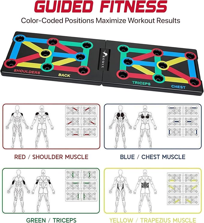 ROMIX Push Up Board for Men, Foldable Push Up Board, Multifunctional Pushup Stand, Muscle Board Rack Professional Strength Training Equipment for Man and Women at Home Gym Chest/Back/Abs Training