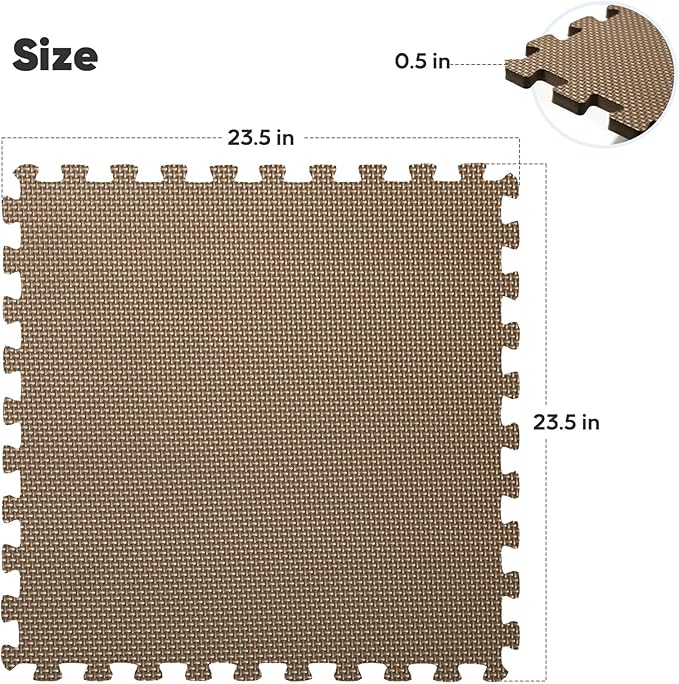 24 Pack Home Gym Mat, Puzzle Exercise Mat, EVA Interlocking Foam Floor Tiles for Home Workout Equipment and Kids' Play Areas - Blue, 24 in x 24 in x ½ in - (Brown, 24 Pack(96 SQ FT))