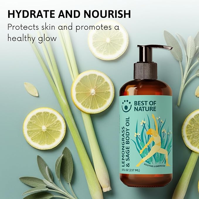 Best of Nature Lemongrass and Sage Massage Oil Blend - Non-Greasy Aromatherapy Massage Oil for Body, Skin & Face, Crafted with Pure Essential Oils, Gallon (128 fl oz)