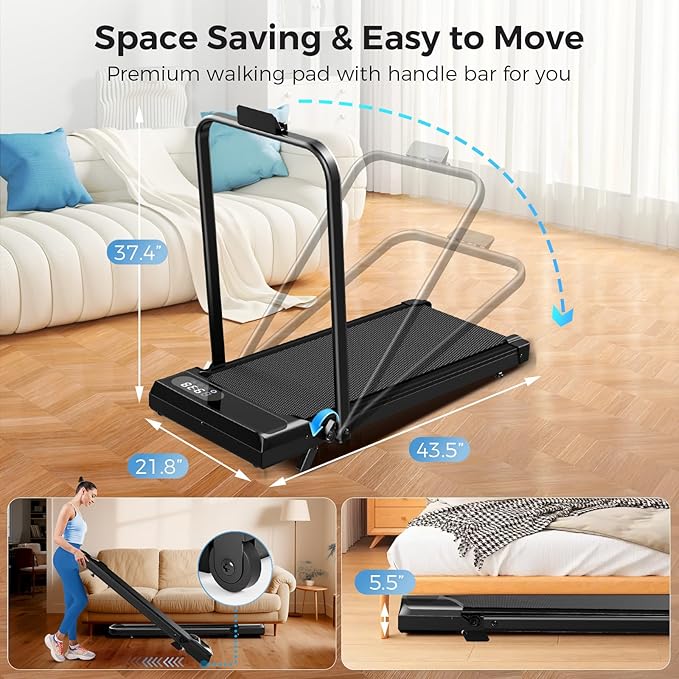 Walking Pad with Incline, 2.5HP Walking Pad Treadmill, 3 in 1 Portable Under Desk Treadmills for Home Small Space, Foldable Folding Home Treadmill with Remote Control, 350LBS Capacity