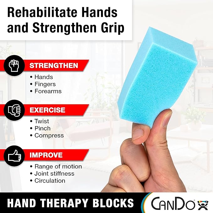 CanDo Hand Therapy Blocks - Yellow (Extra-Soft), Pack of 3 - Grip Strengthening Foam Hand Exercise Tools for Physical Therapy, Arthritis, Carpal Tunnel, Stress Relief, Anxiety