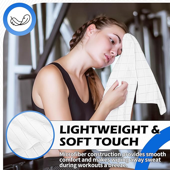HOMERHYME Microfiber Gym Towels, 3 Pack White Yoga Towels, 16 x 27 Inch Quick Dry Hand Towels, Absorbent Cooling Towel for Fitness Workout Beach Sweat Camping, Home Gym Accessories for Women Men
