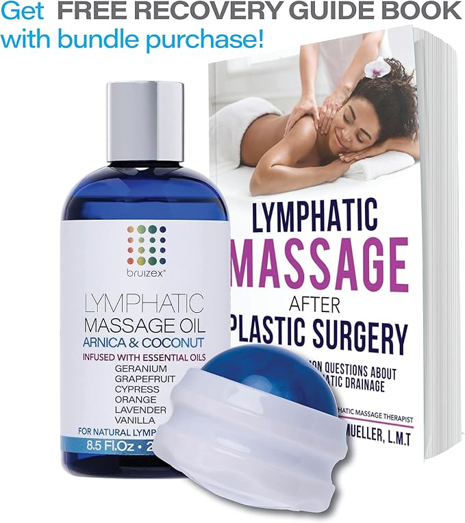 Bruizex Lymphatic Drainage Massage Oil with Arnica Oil & Coconut for Post Surgery Recovery & Lymphatic Drainage Massager, Liposuction, 360 Lipo, BBL, Tummy Tuck Procedure, Moisturizing Formula, 8.5 Oz