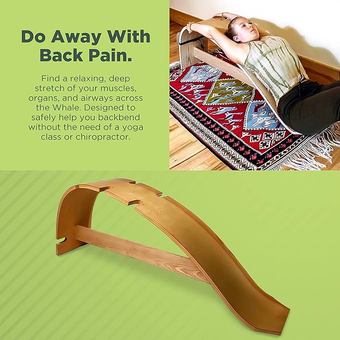 Whale Therapeutic Stretching Bench – Natural Wooden Spine Stretcher for Back Pain Relief, Flexibility Training and Full-Body Mobility – Yoga, Pilates and Home Wellness Tool - Made in USA