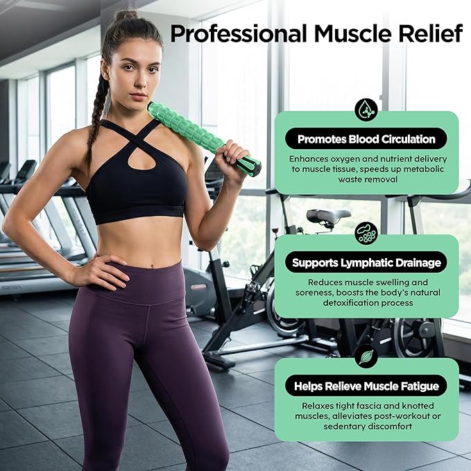 Muscle Roller & Massage Roller Stick for Athletes - Lymphatic Drainage Support, Relieves Muscle Soreness, Cramping & Tightness - Targets Legs, Arms, Back & Calves （Mint Green - 18inch）