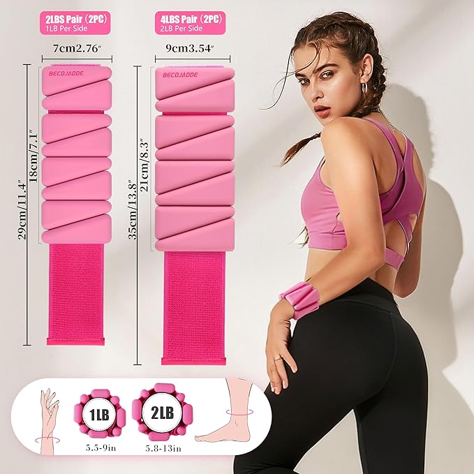 Ankle Weights for Women Wrist Weights Set of 2 (1 lb/2 lb Each) Adjustable Arm Leg Weight for Womens Men Suitable for Walking Swimming Running Pilates Yoga Gym