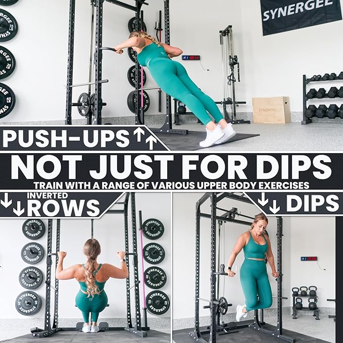 Synergee Dip Handles for Power and Squat Racks. Dip Stand Compatible with 2x2, 2x3, and 3x3 Racks. Dip Bars for Tricep Dips, Bodyweight Training, and Upper Body Workouts