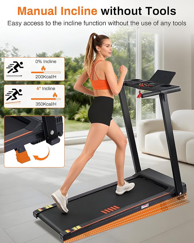 Treadmill with Incline, 3.0 HP Small Treadmills for Home with 300 LBS Capacity, Incline Walking Pad Treadmill with Handle Bar, LED Dispay, 24 Preset Programs, Water Bottle Holder, iPad Stand