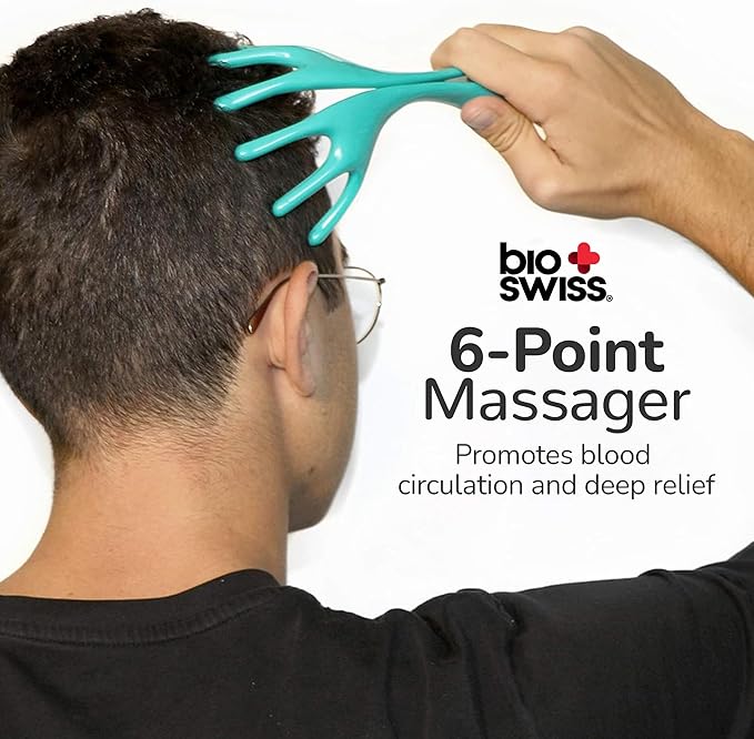 BioSwiss Head Massager, Handheld Scalp and Temple Tingler and Scratcher, Relaxing Hair and Head Stimulation Tool
