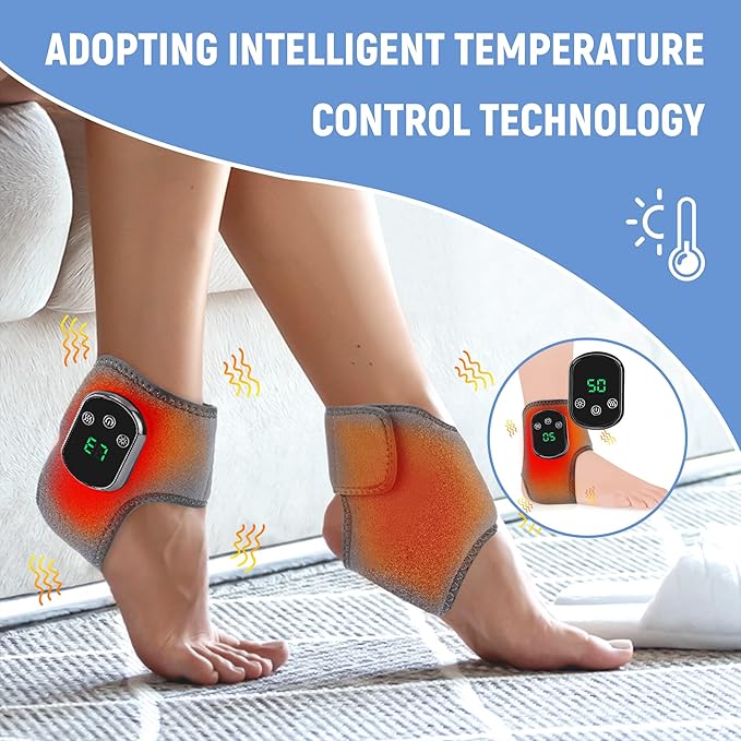 Rechargeable Ankle & Foot Massager with Adjustable Heat Therapy – 5-Temp Infrared, 3-Level Vibration for Pain Relief & Relaxation