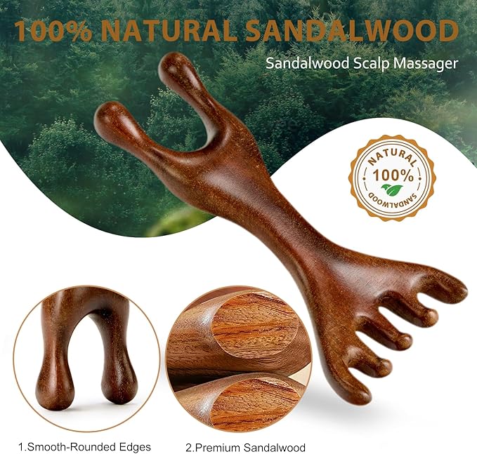 Double-Ended Wood Scalp Massager, Sandalwood Gua Sha Comb, Head Scalp Scratcher Massage Tool for Deep Relaxation & Stress Reductio Gifts(MoyRetty)