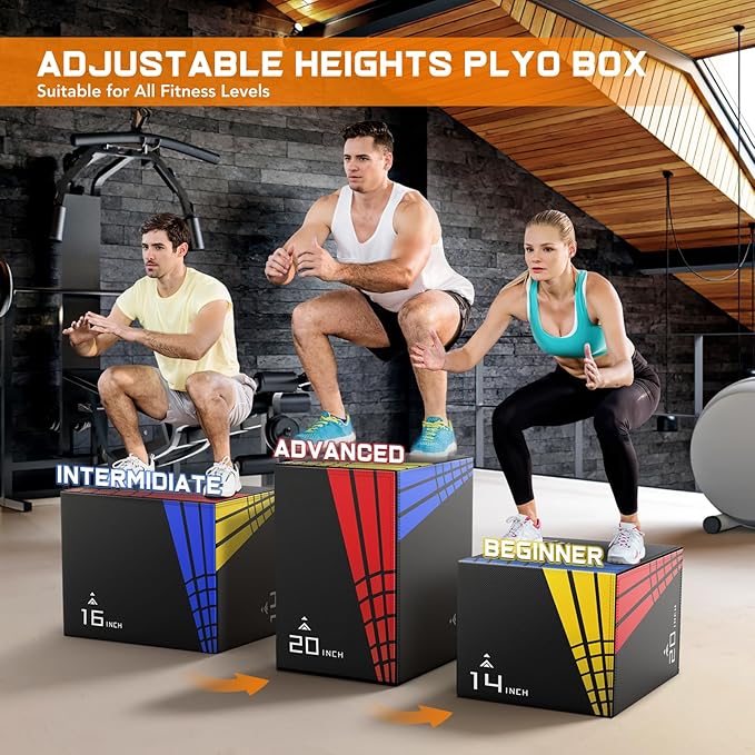 GIKPAL Plyo Jumping Exercise Box, High-Density Foam Plyometric Jump Box for Home Gym Workout, Multiple Size Box Jumps for Step-Up, Box Squat, Explosive Training