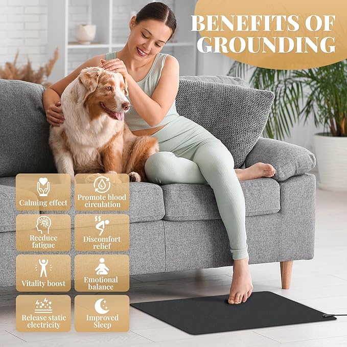 Grounding Mat with 100K Ohmresistor, The Globe Pad Earth Ground Bed Sleeping Mat Improved Sleep Reduced Pain,Earth Grounded Pads Healthy Mats with Grounding Wire Magnetic Therapy Mat (Black)