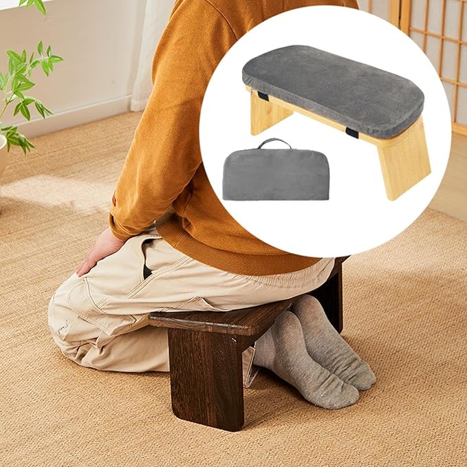 Meditation Bench with Cushion Ergonomic Anti Slip Modern Chair Kneeling Stool Comfort for Home Office Living Room, Gray