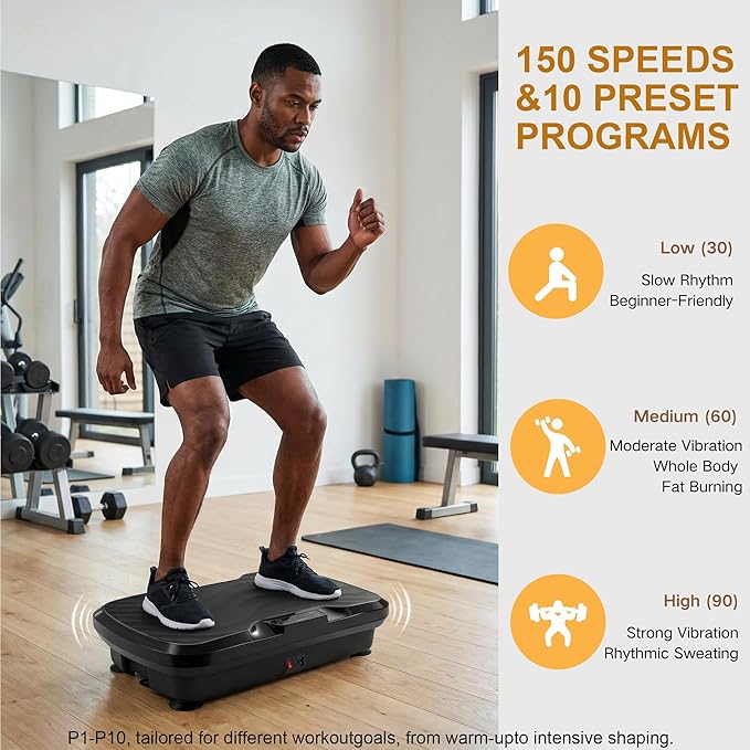 BARWING Vibration Plate Exercise Machine for Lymphatic Drainage Vibrating Power Plate Vibration Platform Shaker Whole Body Plates for Weight Loss with Fitness Resistance Bands 300 LBS Capacity