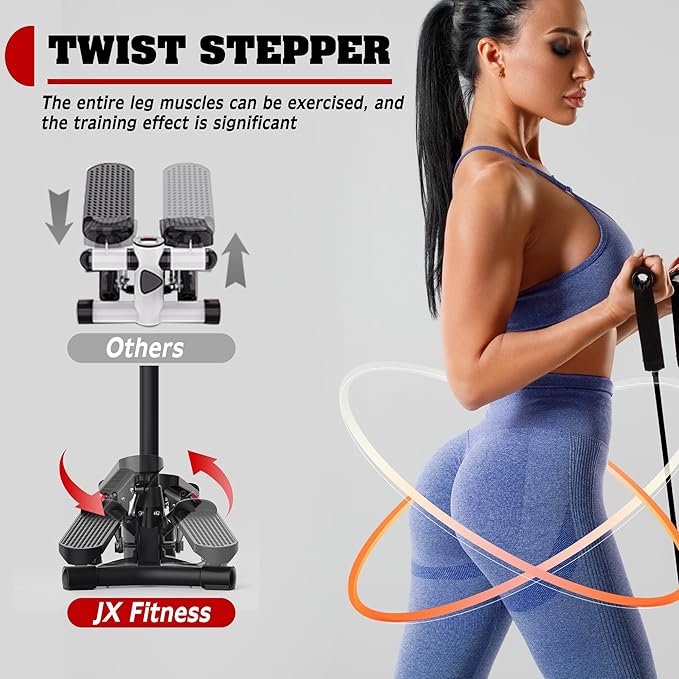 Steppers for Exercise at Home,Mini Stair Stepper with Handlebar and Resistance Bands,Stair Step Workout Machine,Total Body Cardio Equipment, Optional Twist Motion,Non-Slip Pedals – 300 LB Max Weight