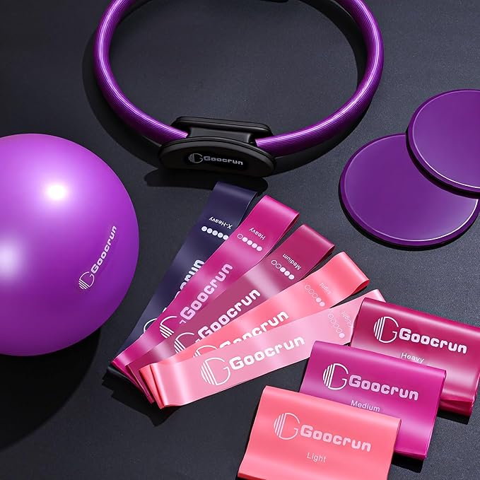 Pilates Ring Set Exercise Equipment, with Exercise Resistance Bands Set, Pilates Ball, Sliding Disks. Portable Home Gym - with Fitness Guide Poster